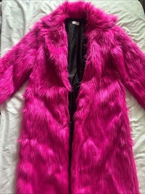 Fuchsia Faux Fur Long Coat - Women's Statement Jacket